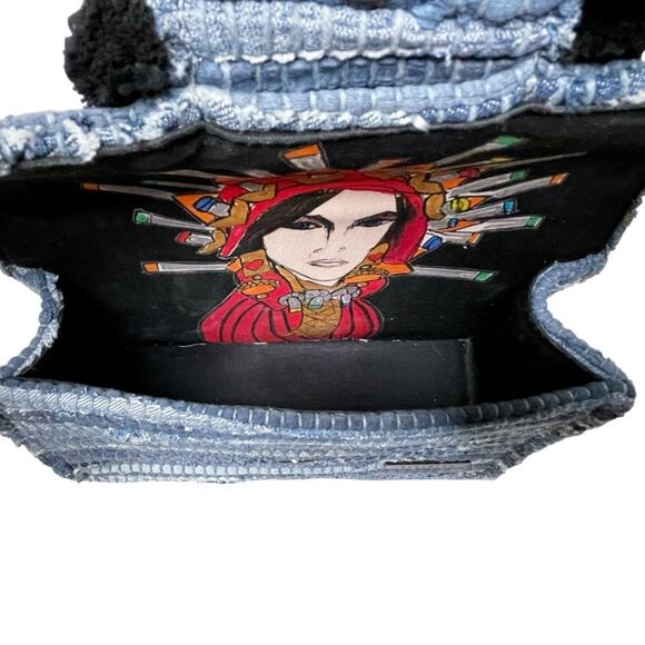 Kooreloo New Yorker Soho Shoulder Bag Denim Flap Bag Silver Chain Strap - Picture 8 of 9